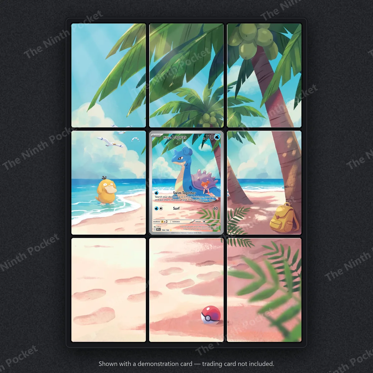 Misty's Lapras 194/182 Destined Rivals extended art binder page in a 9-pocket binder, shown with a demonstration card